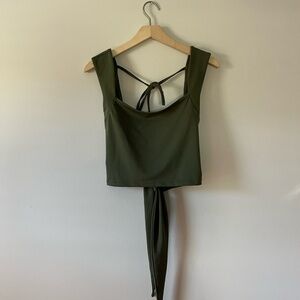 Olive Green Shein Open Back Cropped Top Size L